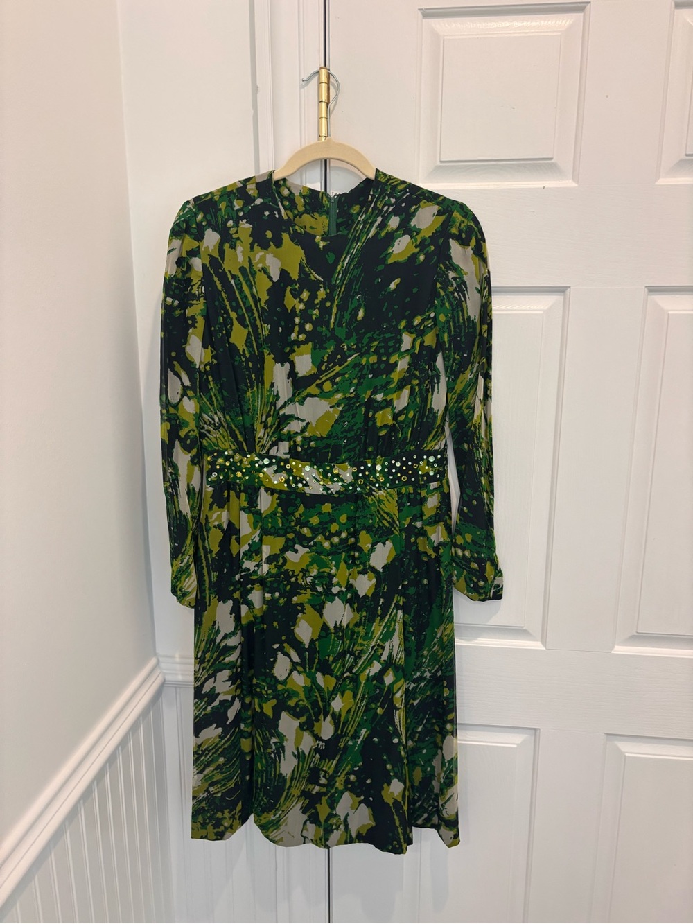 Green Abstract Print Long-Sleeve Dress